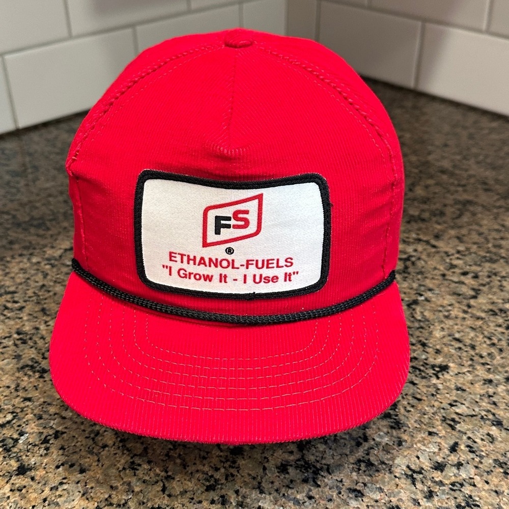 FS Ethanol Fuels Hat Corduroy Trucker Snapback Red Rope Made in USA